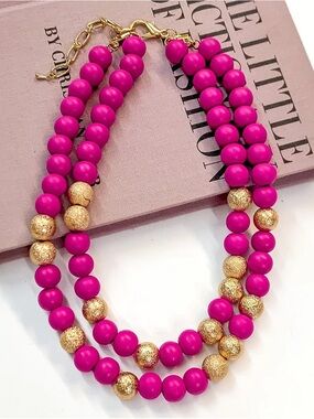 Pink and Gold Beaded Statement Necklace
